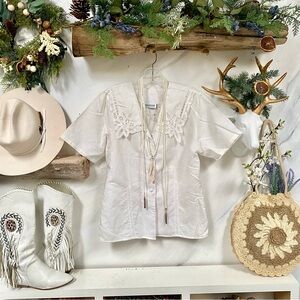 RAMIE Crochet Peter Pan collar boho blouse w prairie shabby chic vibe